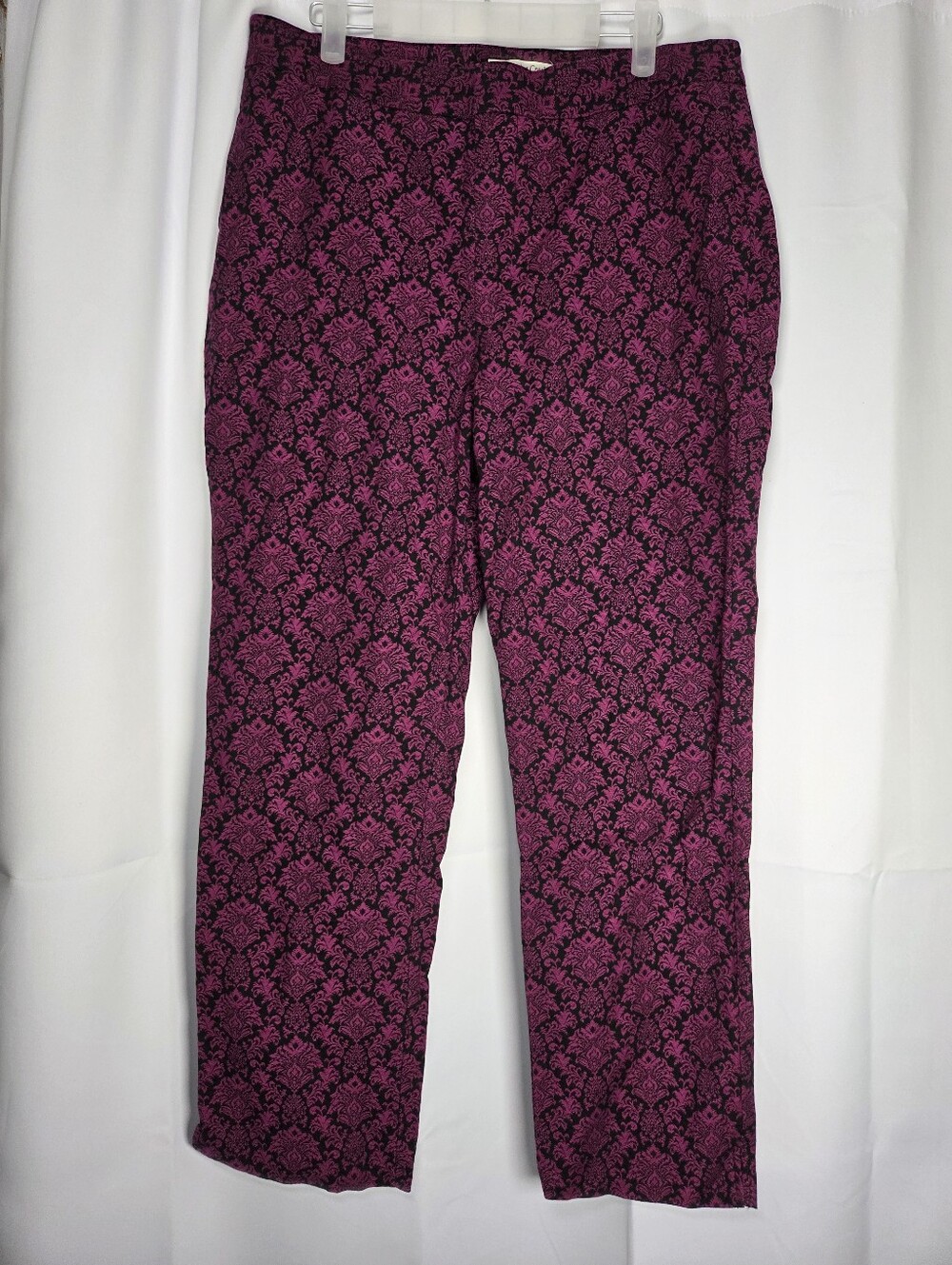 Coldwater Creek Straight Leg Purple Black Brocade Pants Women's Size 10